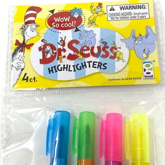 Dr. Seuss 4 Count Mini Highlighters School Supplies Paper Crafts - Picture 2 of 3